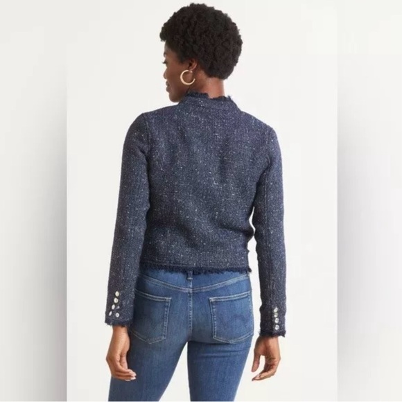 Blank NYC zippered motorcycle tweed blue jacket, silver hardware - Picture 12 of 12